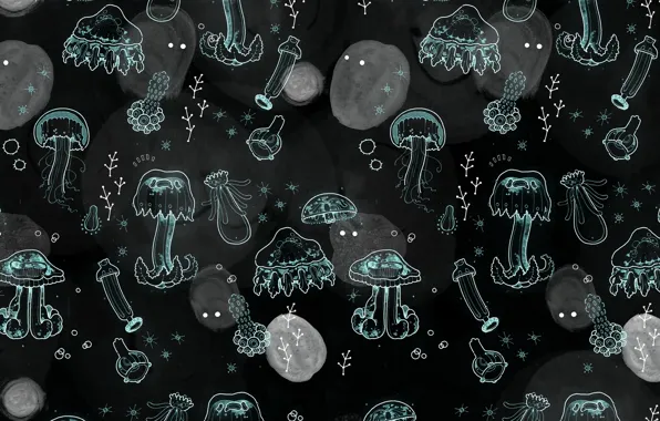 Картинка текстура, медузы, Чёрный фон