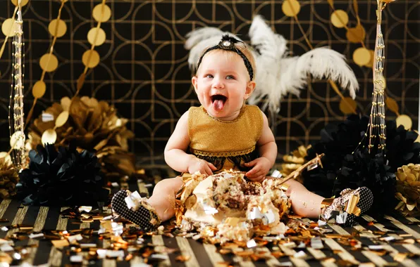 Взгляд, улыбка, девочка, торт, baby, Birthday