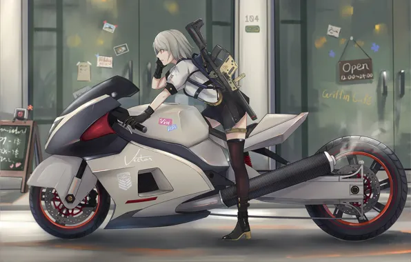Девушка, аниме, мотоцикл
