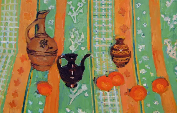 2006, чайник, ваза, кувшин, натюрморт, хурма, Петяев