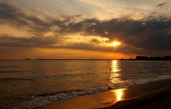Beach, sky, sea, ocean, sunset