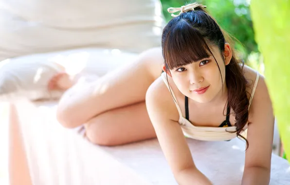 Beautiful, Asian, Model, Smile, Woman, Cute, Lying Down, Laying