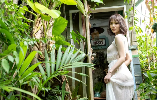 Beautiful, Asian, Model, Woman, Pretty, Japanese, Garden, Outdoor