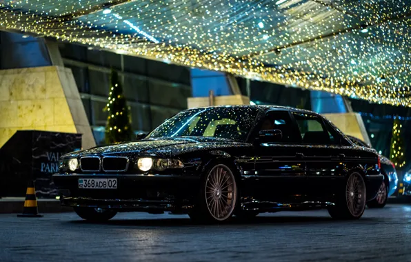 Картинка BMW, City, Light, Night, Alpina, E38, Kazakhstan, Almaty