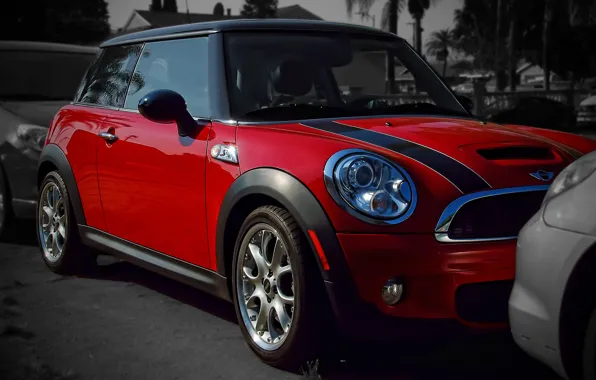 Красный, Фары, Mini Cooper, MINI, Передок, Мини Купер
