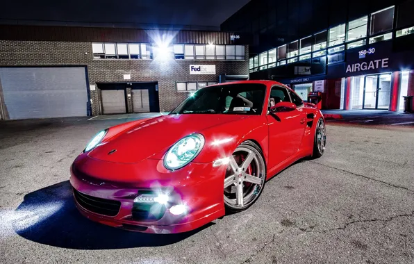 Красный, Авто, Ночь, Porsche, Red, Суперкар, 997TT