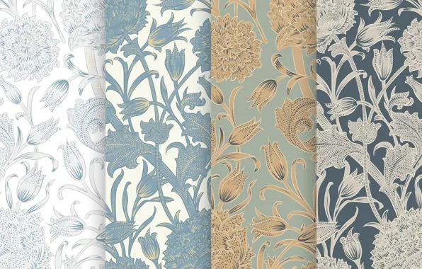 Листья, цветы, серый, фон, текстура, Flower, Vintage, Pattern