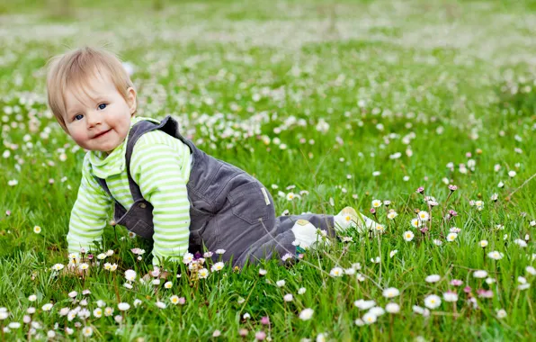 Картинка трава, радость, цветы, дети, игры, ребенок, сад, милый