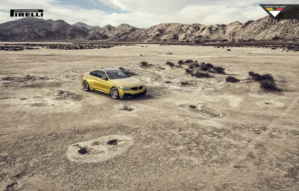 Картинка BMW, Car, Vorsteiner, Yellow, Pirelli, Wheels, 2015, Skid