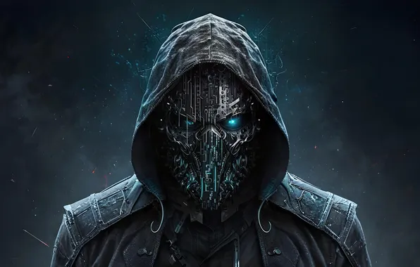 Картинка dark, blue, dark background, humanoid, cyber