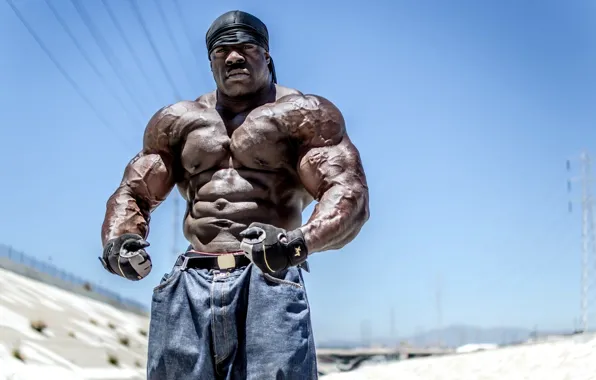 Поза, перчатки, бандана, muscle, мышцы, пресс, бодибилдер, abs