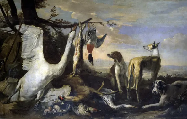 Картинка птицы, картина, Собаки, охота, жанровая, Сторожащие Дичь, Питер Боэль