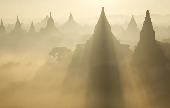 Light, Asia, Myanmar, Ruins at Sunrise, Bagan