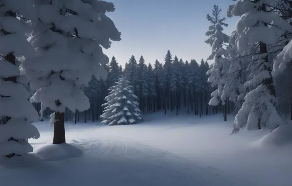 Зима, иней, лес, снег, деревья, природа, зимний, ели