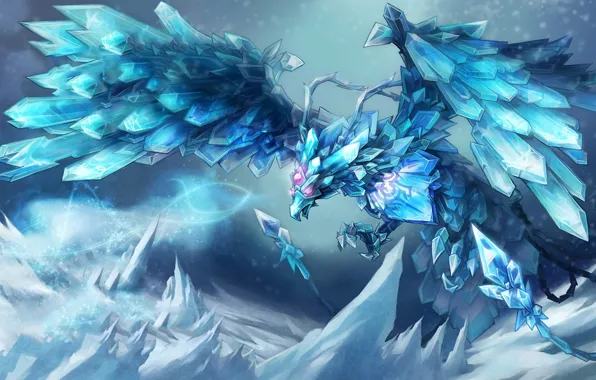 Холод, снег, птица, магия, льды, кристаллы, league of legends, Anivia