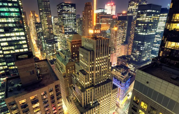 Картинка ночь, город, обои, Нью-Йорк, City, небоскрёбы, New York, wallpapers
