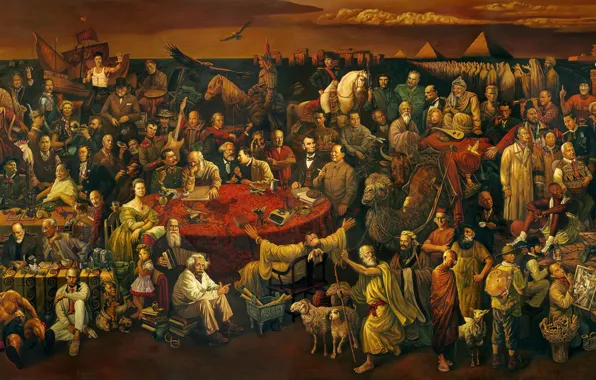 Картинка Обсуждение Божественной комедии с Данте, 100 знаменитостей, масштабное полотно