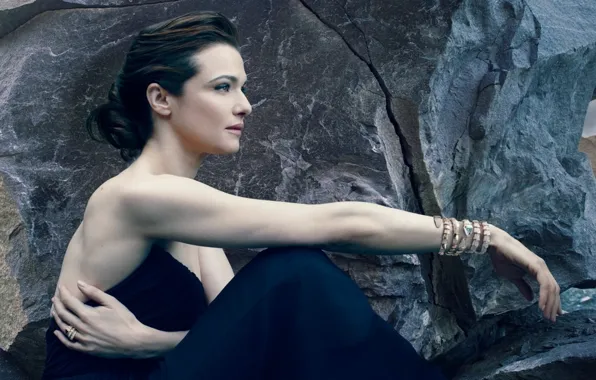 Камни, платье, актриса, брюнетка, профиль, Rachel Weisz, красивая, фотосессия