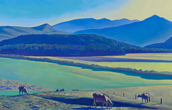 Картинка пейзаж, горы, картина, долина, Rockwell Kent, Рокуэлл Кент, Вид на Асгард
