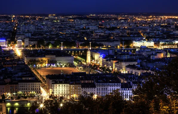 Картинка ночь, город, Франция, здания, дома, панорама, архитектура, France