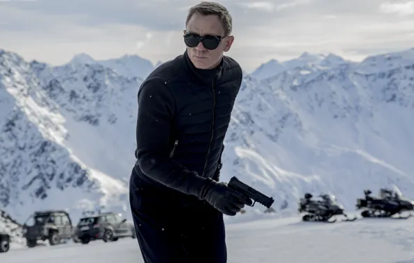 Action, Nature, Cars, Winter, Daniel Craig, 007, Black, Snow