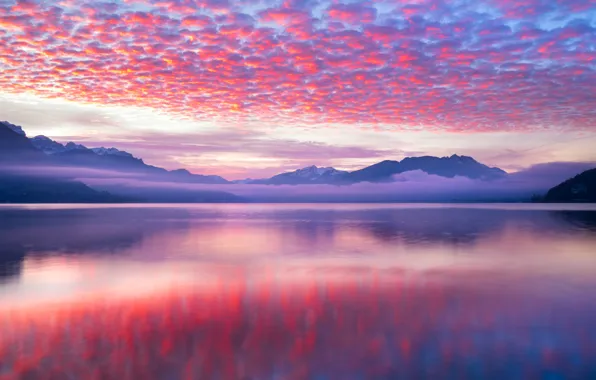 Sunset, mountain, lake, reflection