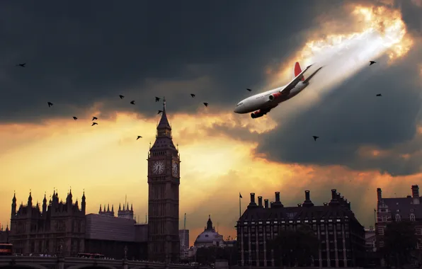 Картинка самолет, опасность, Лондон, падение