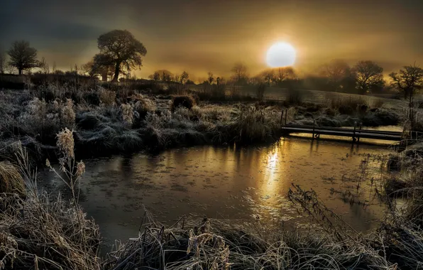 Картинка рассвет, Англия, морозное утро, Coddington