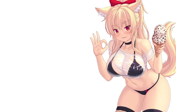 Girl, sexy, cleavage, thighhighs, long hair, boobs, animal ears, anime