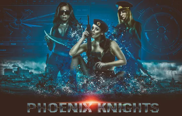 Оружие, фон, девушки, Phoenix Knights