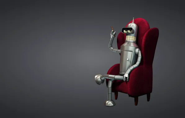 Картинка красное, робот, кресло, сигара, Футурама, Futurama, Bender Bending Rodriguez, Бе́ндер Сгибальщик Родри́гес