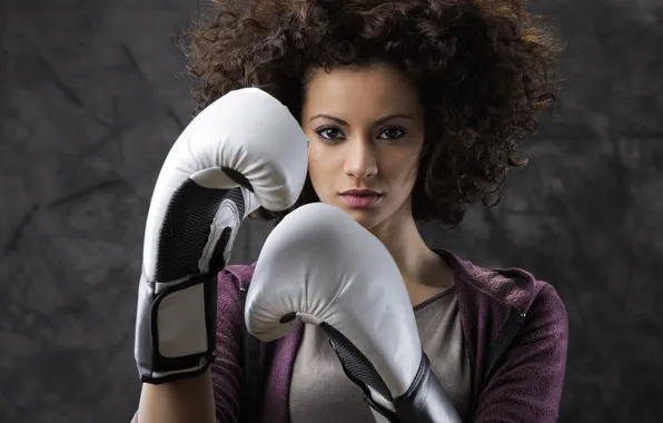Woman, boxing, look, gloves