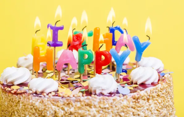 Свечи, colorful, торт, cake, Happy Birthday, celebration, candles, decoration