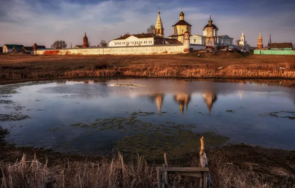 Картинка вода, пейзаж, закат, природа, весна, монастырь, Коломна, Павел Ныриков