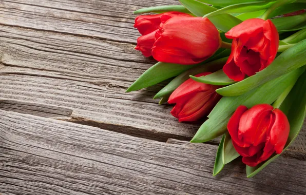 Картинка цветы, букет, тюльпаны, red, love, wood, flowers, romantic