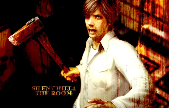 Картинка мрак, мужчина, рубашка, топор, Horror, KONAMI, Henry Townshend, Silent Hill 4:The Room