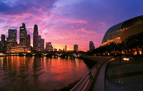 Ночь, city, дома, Сингапур, высотки, Singapore, здания., cities
