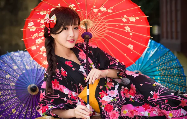 Картинка взгляд, девушка, стиль, зонтик