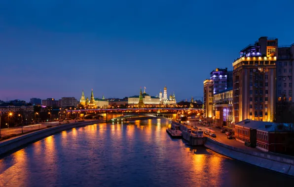 Ночь, Москва, Кремль, Россия, столица