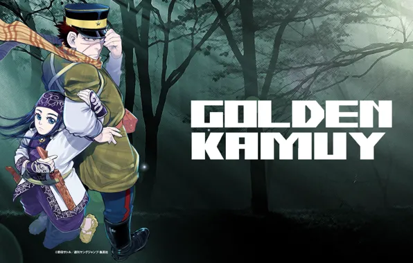 Взгляд, фон, девочка, парень, шрамы, Golden Kamuy