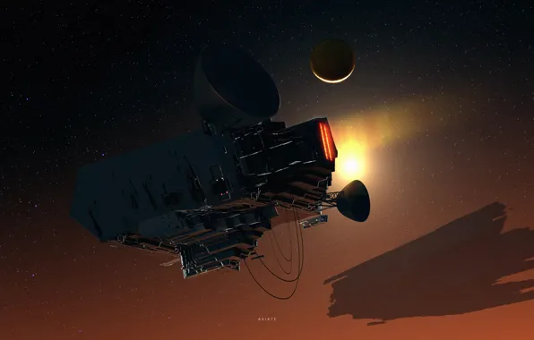 Космос, звезды, фантастика, планета, спутник, корабли, art, spaceships