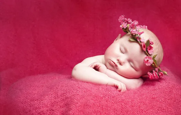 Цветы, ребенок, сон, младенец, Настроения, новорожденный, Маленькая девочка