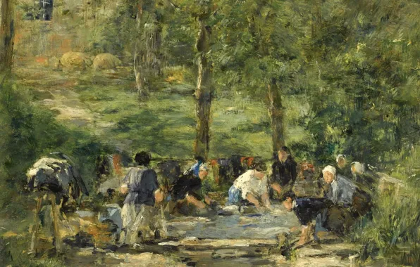 Картина, Эжен Буден, Eugene Boudin, The Laun Place of White Horse at Trouville