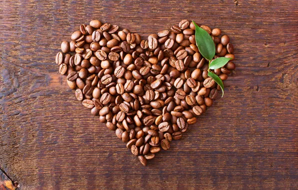 Любовь, сердце, кофе, зерна