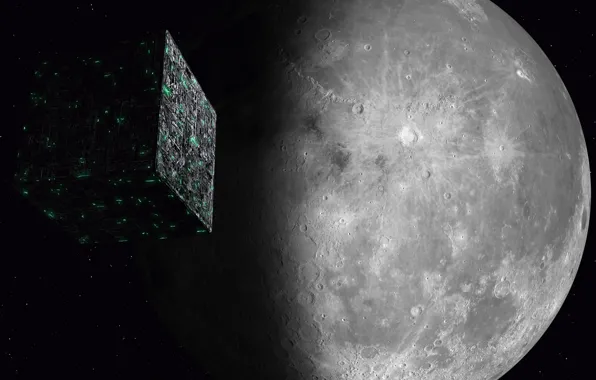 Картинка космос, луна, space, moon, Star Trek, kosmos, Звёздный путь, Borg Cube