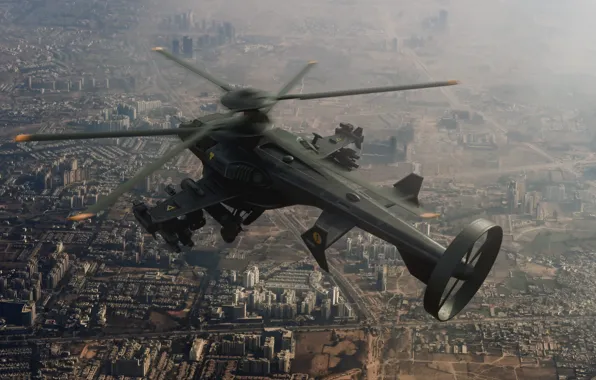 Город, вертолёт, Military helicopter