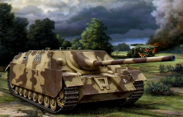 Картинка war, art, painting, tank, ww2, Jagdpanzer IV Sd. Kfz. 162 – 75mm L/70