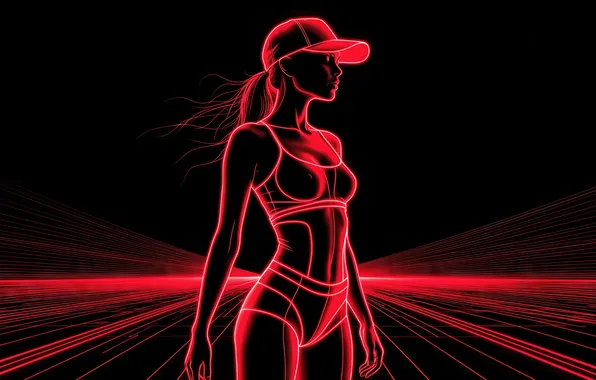 Картинка girl, silhouette, sportswoman, neon