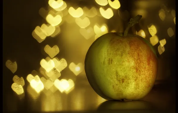 Картинка блики, фон, яблоко, сердечки