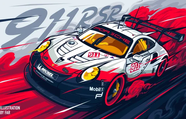 Картинка car, Porsche, smoke, digital art, artwork, race cars, vehicle, illustration